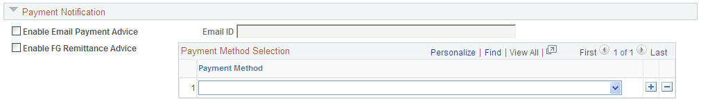 Payables Options page - Payment Notification section