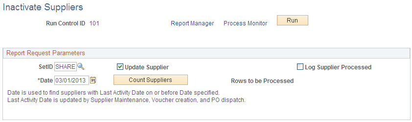 Inactivate Suppliers page