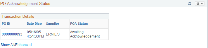 PO Acknowledgement Status pagelet
