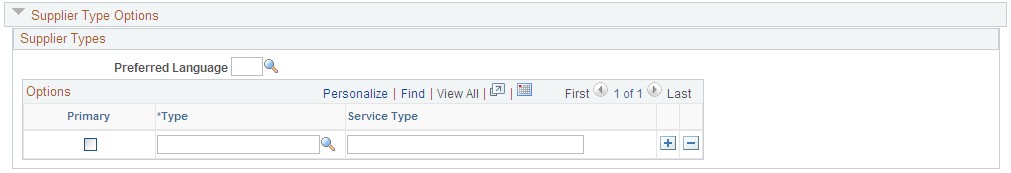 Payables Options page - Supplier Type Options section