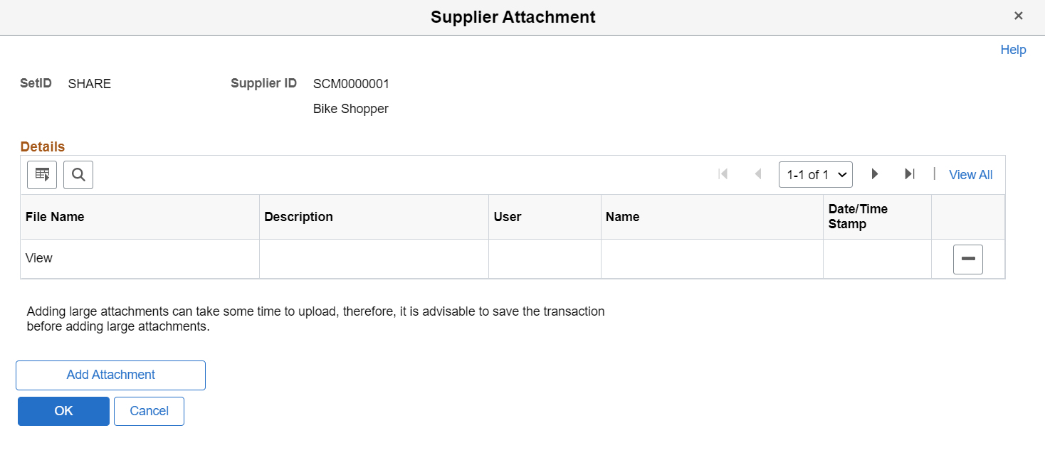 Supplier Attachment page