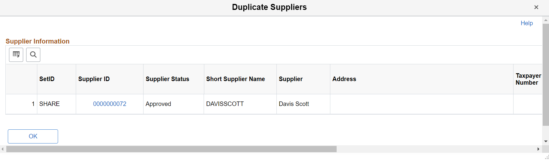 Duplicate Suppliers Page