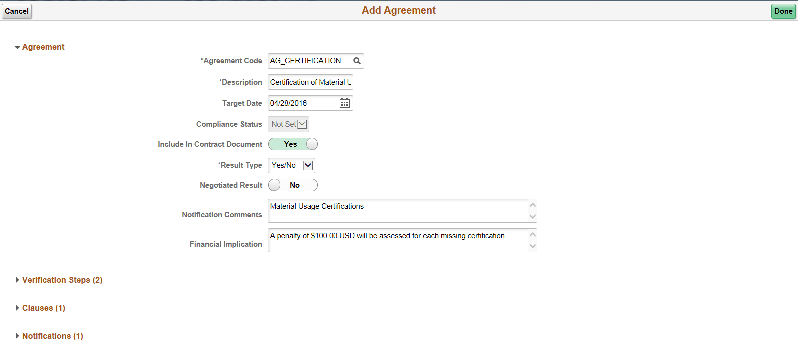 Add Agreement Page (1 of 2)