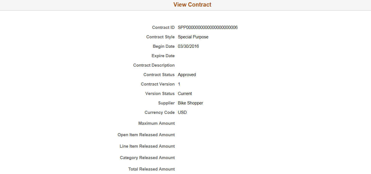 View Contract page