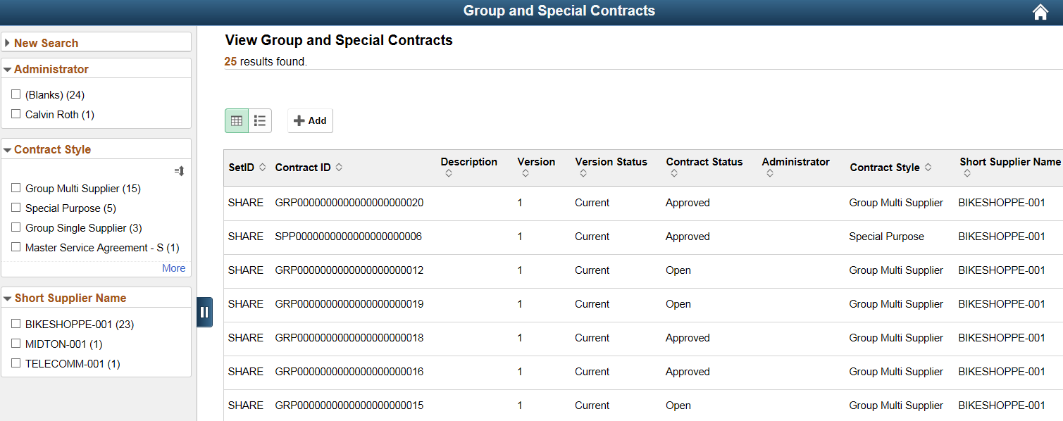 Group and Special Contracts page