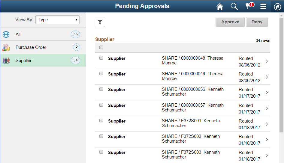 Pending Approvals page