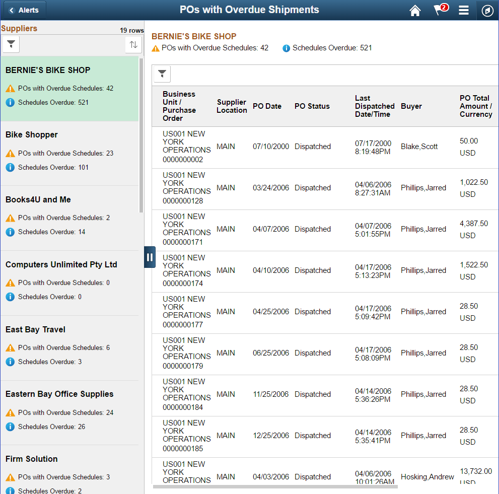 POs with Overdue Shipments page