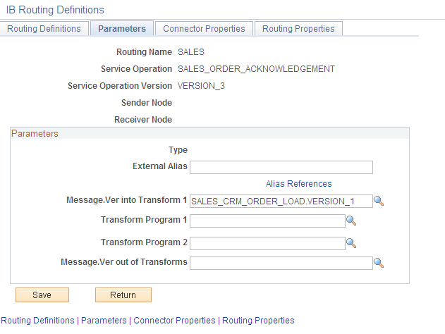 Routings-Parameters page