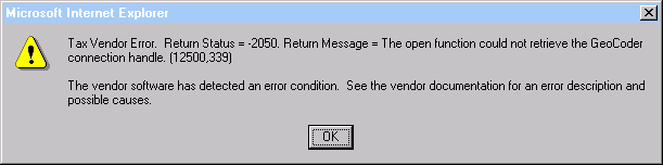 Tax supplier error message