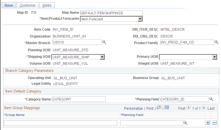 Define Field Mappings - Base page