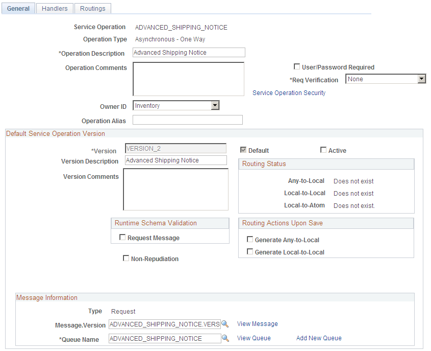 Service Operations-General page (1 of 2)