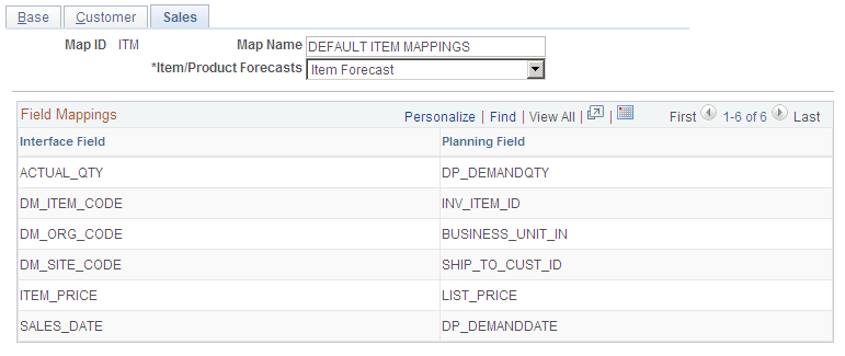 Define Field Mappings - Sales page