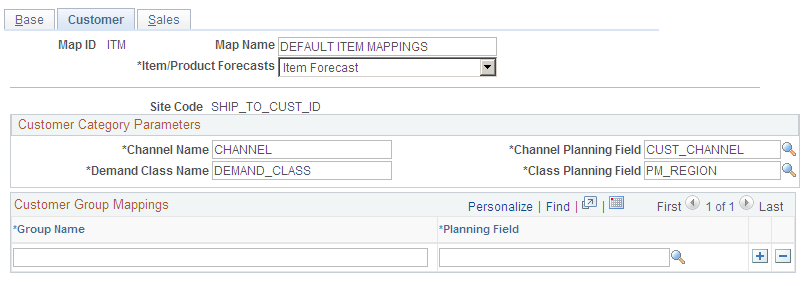 Define Field Mappings - Customer page