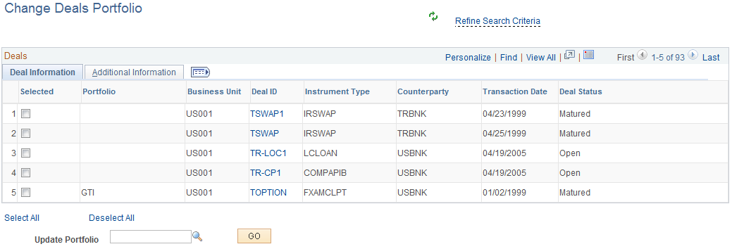 Change Deals Portfolio page - Deals Information tab