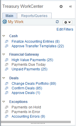Treasury WorkCenter - My Work Pagelet