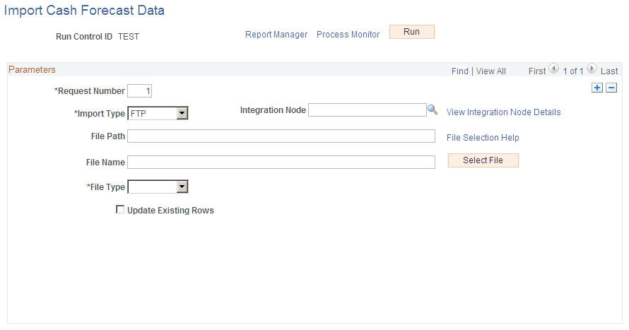 Import Cash Forecast Data page