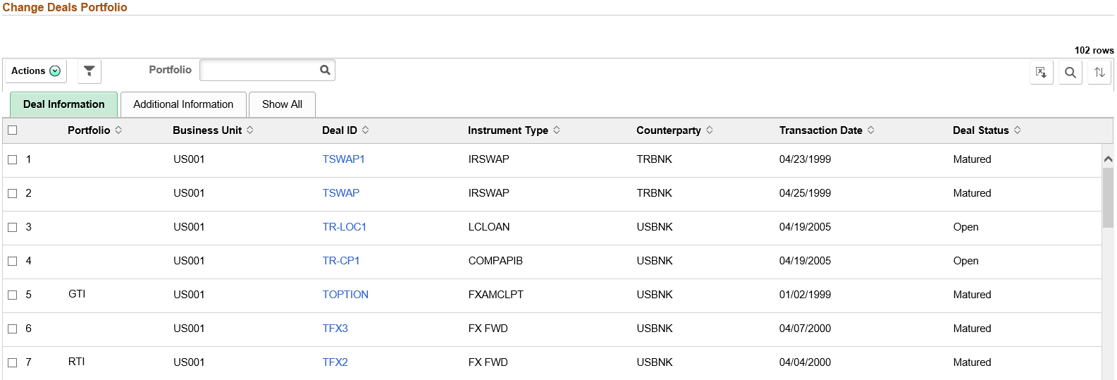 Change Deals Portfolio page - Deal Information tab