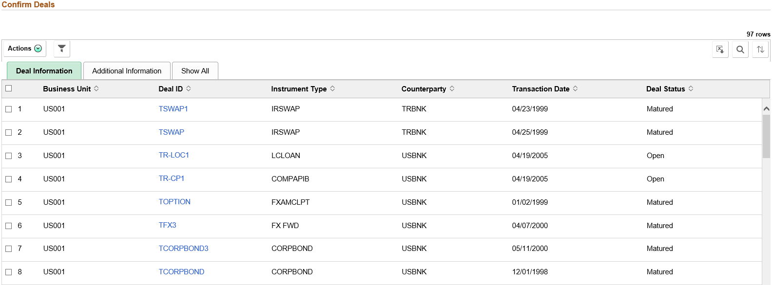 Confirm Deals page - Deal Information page