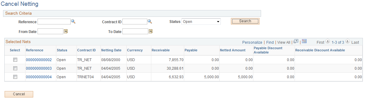 Cancel Netting page