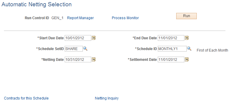 Automatic Netting Selection page