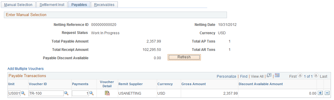 Manual Select Netting - Payables page