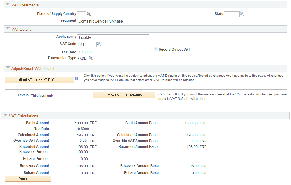 Treasury VAT Processing page (2 of 2)