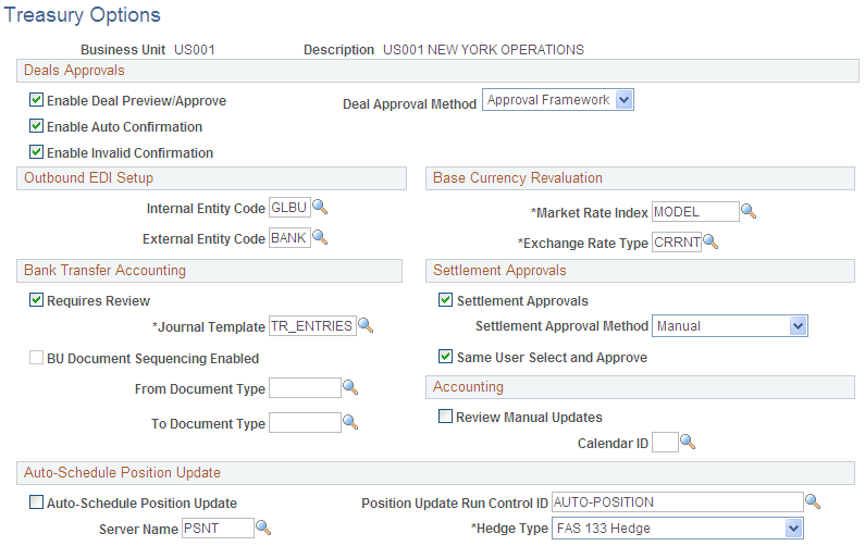 Treasury Options page