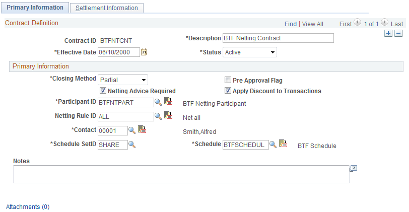 Netting Contracts - Primary Information page