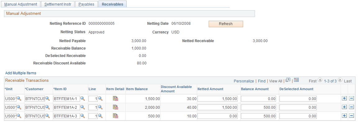 Adjust Netting - Receivables page