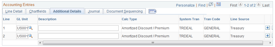 Accounting Entries page - Additional Details tab