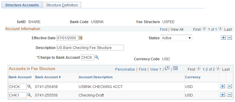 Fee Structures - Structure Accounts page