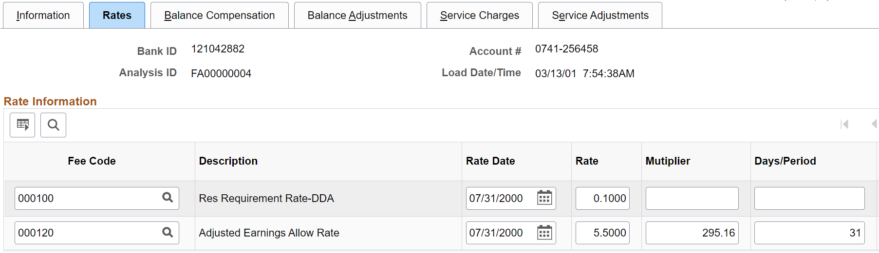 Fee Statements - Rates page