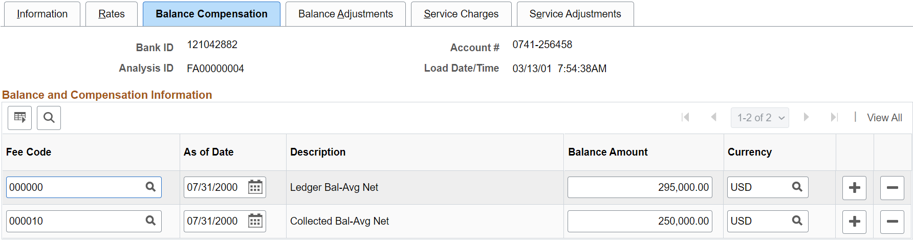 Fee Statements - Balance Compensation page