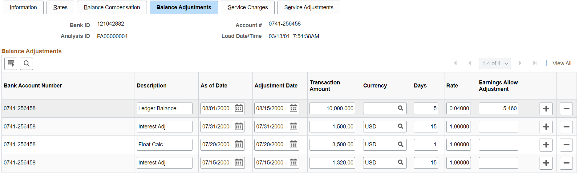 Fee Statements - Balance Adjustments page