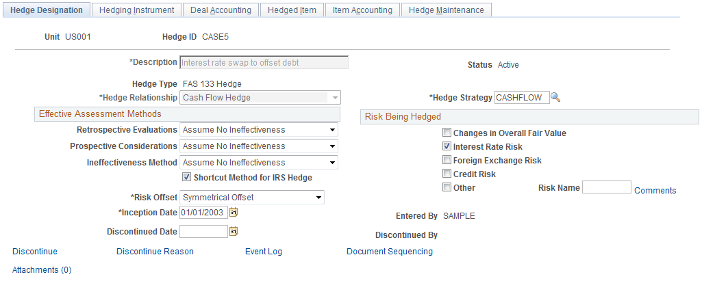 Hedge Designation page