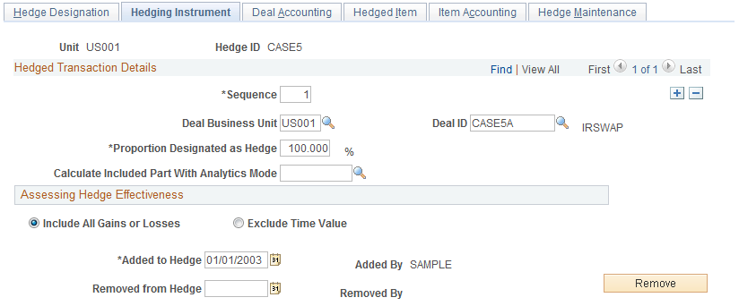 Hedging Instrument page