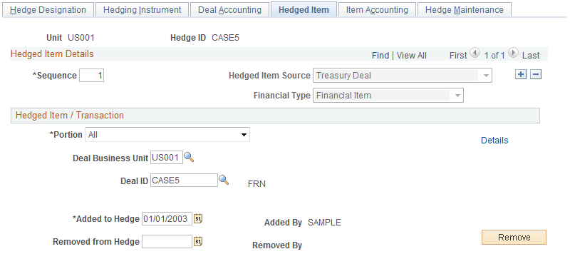 Hedged Item page