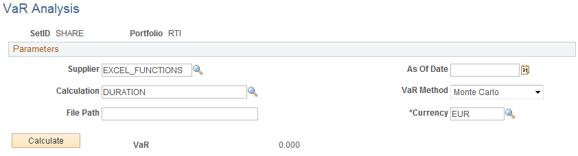 VaR Analysis page