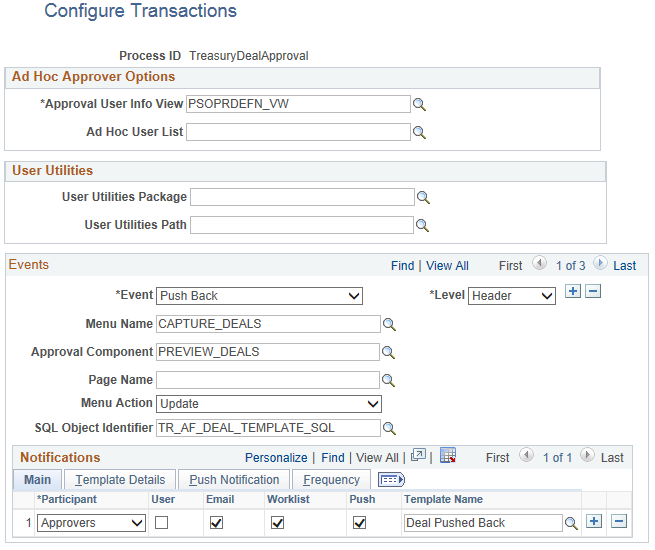 Configure Transactions page for Treasury Deal Approval