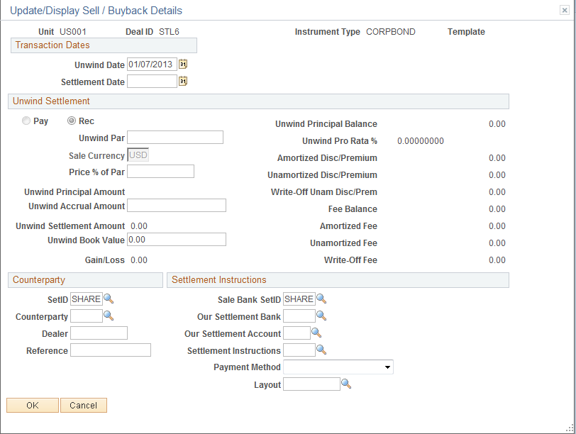 Update/Display Sell / Buyback Details page