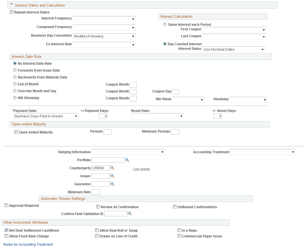 Instrument Detail page - for an interest rate physical instrument (2 of 2)