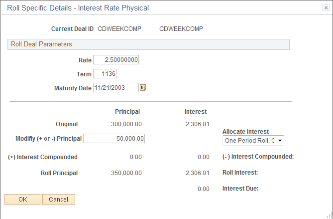 Roll Specific Details - Interest Rate Physical page