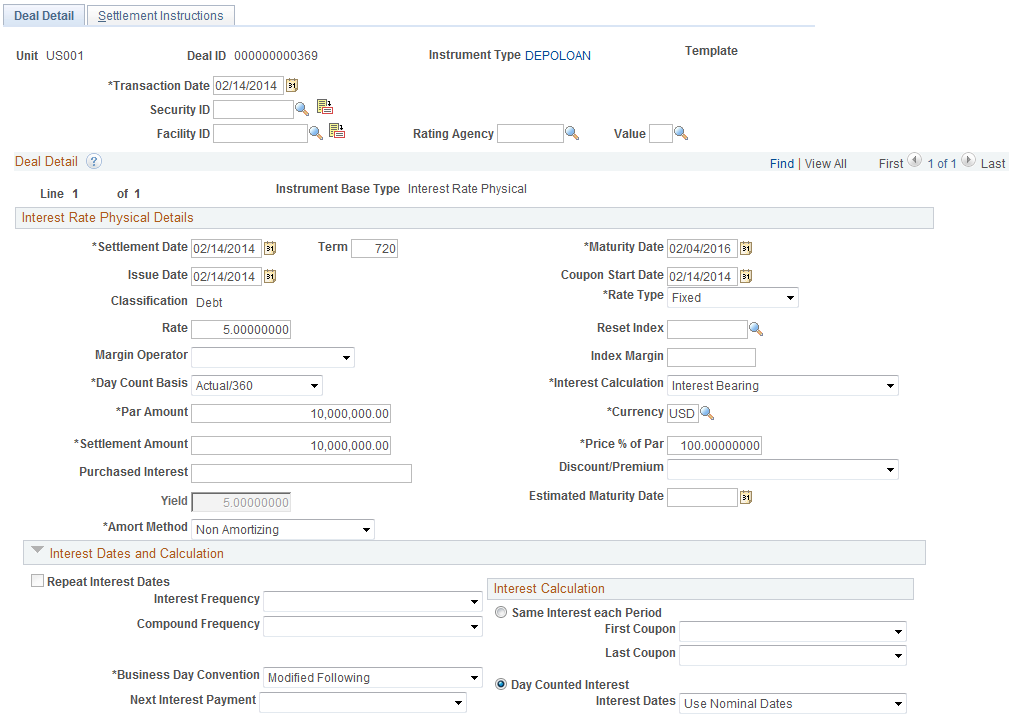 Deal Detail page - entering deal detail information (1 of 2)