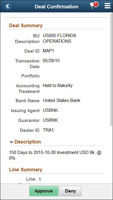 Deal Confirmation - Approval Header Detail page (SFF)