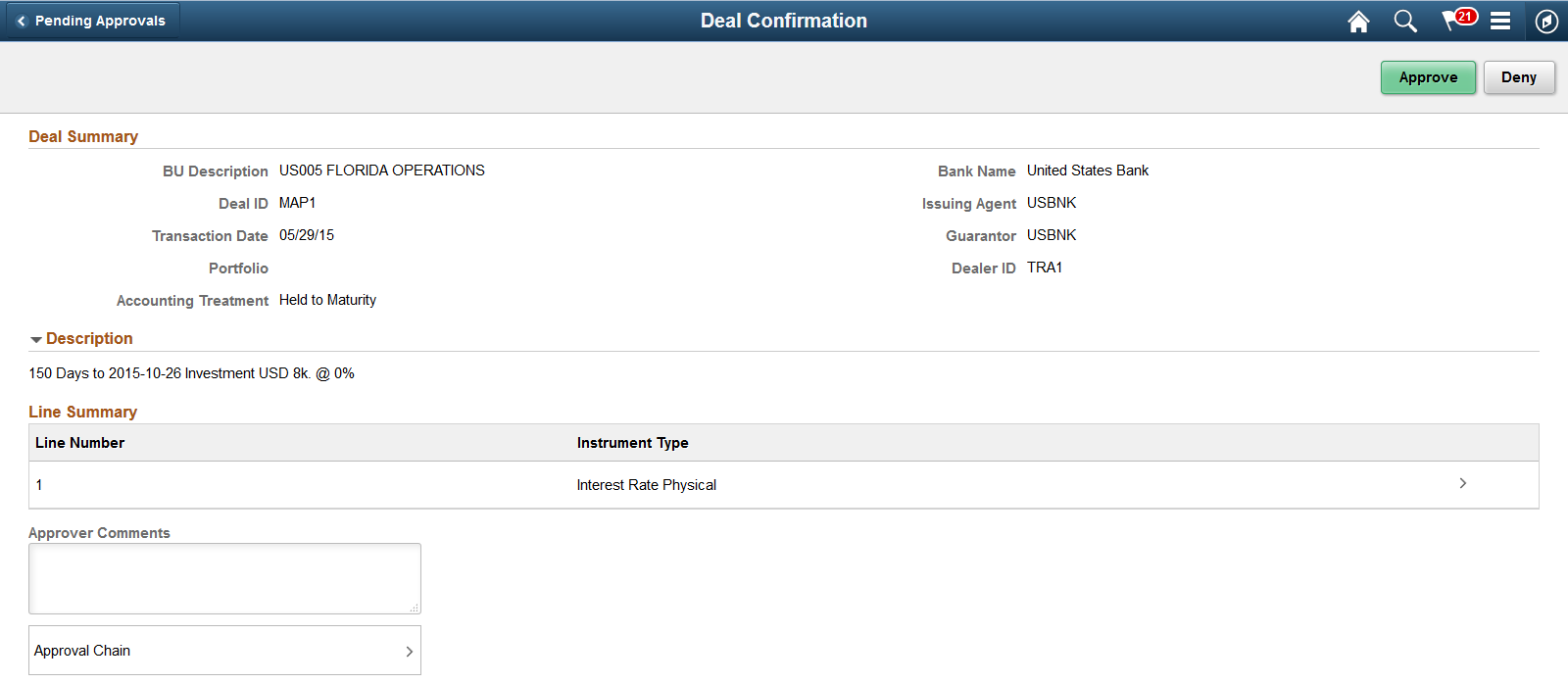 Deal Confirmation - Approval Header Detail page (LFF)