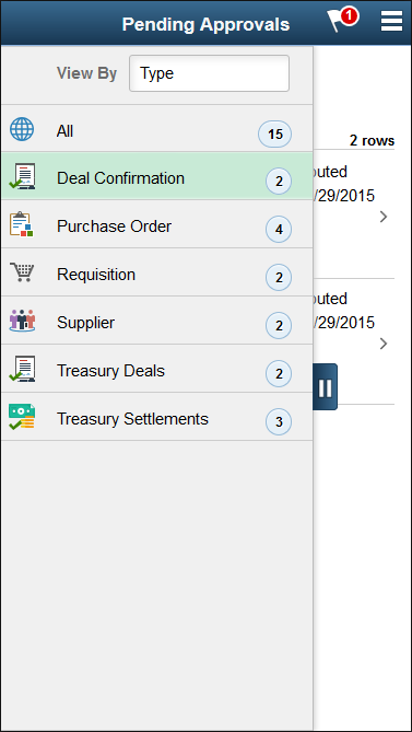 Pending Approvals - View By Transaction Type page (SFF)