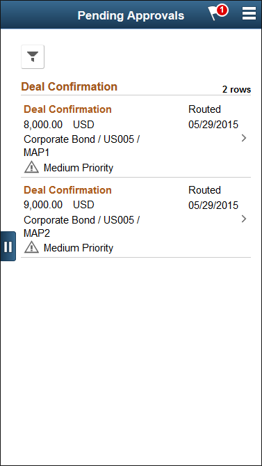 Deal Confirmation - Pending Approvals list page (SFF)