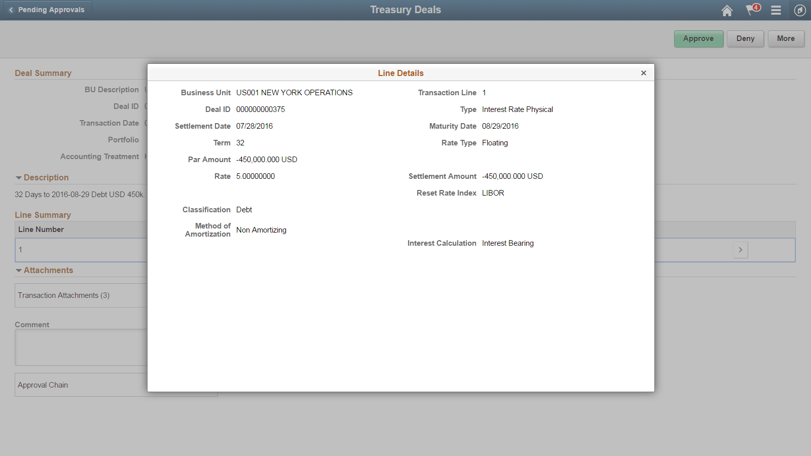 Treasury Deals - Line Details page (LFF)