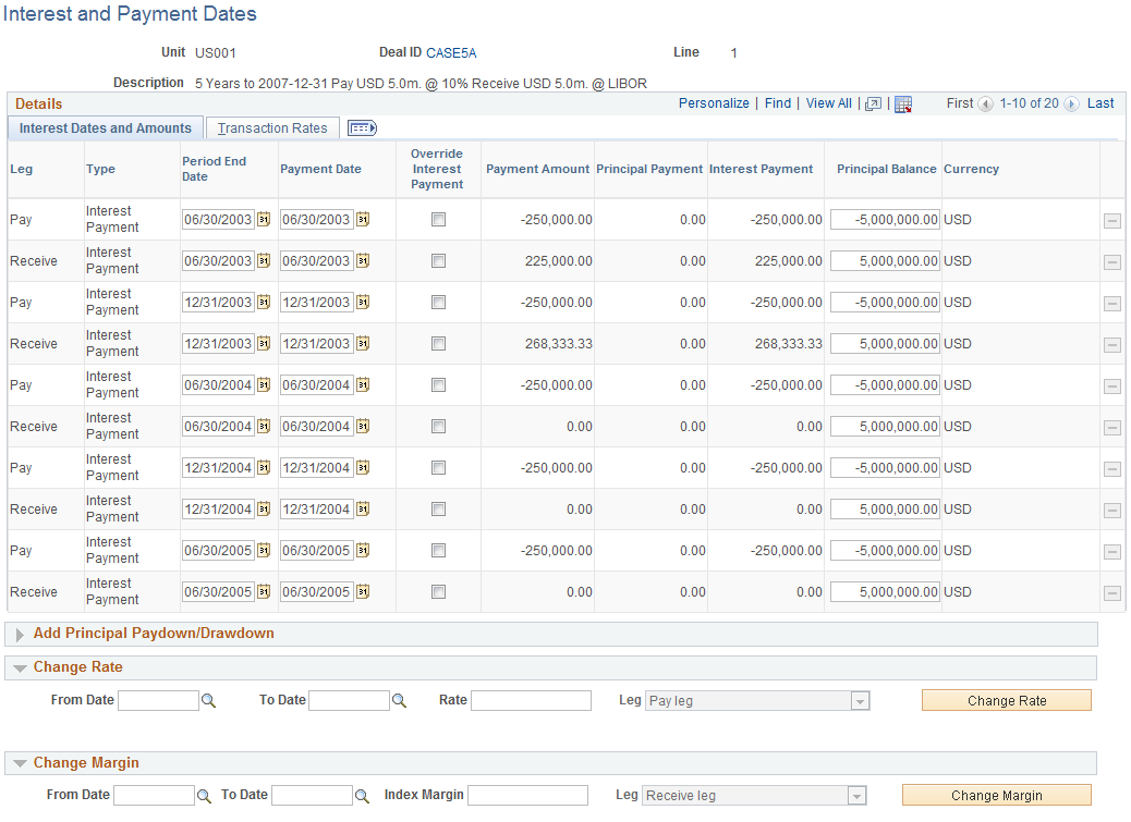 Interest and Payment Dates page - Interest Dates and Amounts tab (IR swap)