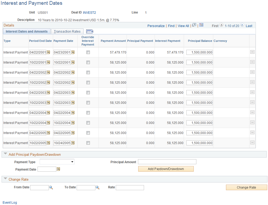 Interest and Payment Dates page - Interest Dates and Payments tab (fixed-rate)